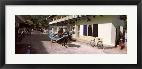 Framed Ox-drawn cart in a street, La Digue Island, Seychelles Print