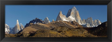 Framed Low angle view of mountains, Mt Fitzroy, Cerro Torre, Argentine Glaciers National Park, Patagonia, Argentina Print