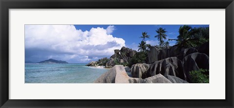 Framed Anse source d&#39;Argent beach with Praslin Island in background, La Digue Island, Seychelles Print