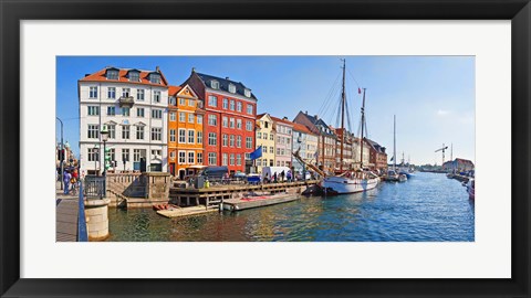 Framed Buildings along a canal with boats, Nyhavn, Copenhagen, Denmark Print