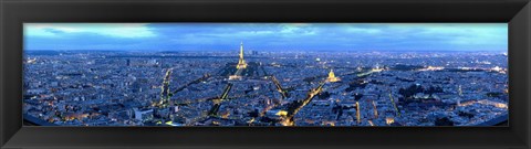 Framed Aerial view of a city at dusk, Paris, Ile-de-France, France Print