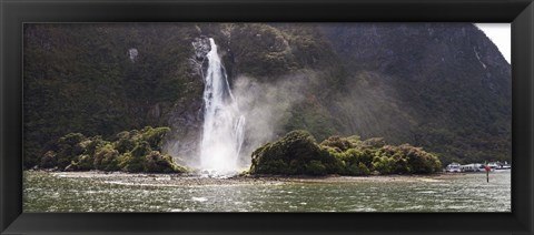 Framed Water falling from rocks, Milford Sound, Fiordland National Park, South Island, New Zealand Print