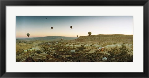 Framed Hot air balloons over a valley, Cappadocia, Central Anatolia Region, Turkey Print