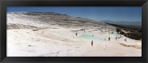 Framed Tourists enjoying the hot springs and travertine pool, Pamukkale, Denizli Province, Turkey Print