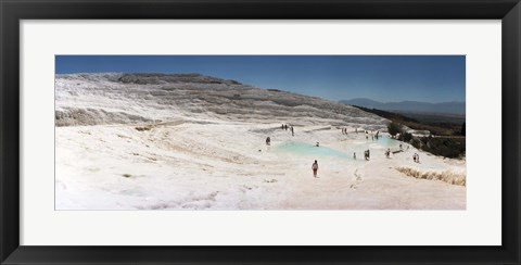 Framed Tourists enjoying the hot springs and travertine pool, Pamukkale, Denizli Province, Turkey Print