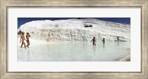 Framed Children enjoying in the hot springs and travertine pool, Pamukkale, Denizli Province, Turkey Print