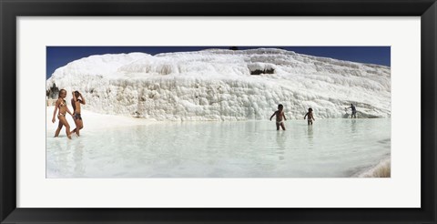 Framed Children enjoying in the hot springs and travertine pool, Pamukkale, Denizli Province, Turkey Print