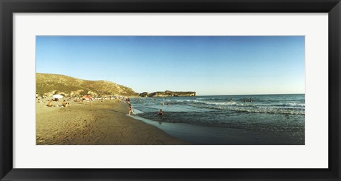 Framed Tourists swimming in the Mediterranean at Patara beach, Patara, Antalya Province, Turkey Print