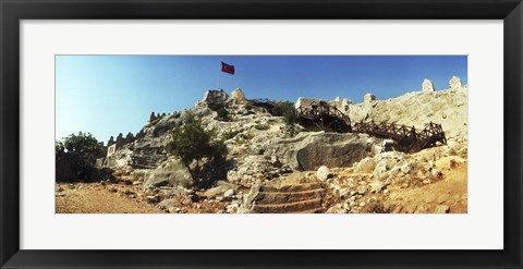 Framed Byzantine castle of Kalekoy with a Turkish national flag, Antalya Province, Turkey Print