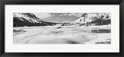 Framed Lake and snowcapped mountains, Tioga Lake, Inyo National Forest, Eastern Sierra, California (black and white) Print