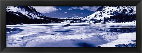 Framed Lake and snowcapped mountains, Tioga Lake, Inyo National Forest, Eastern Sierra, Californian Sierra Nevada, California Print