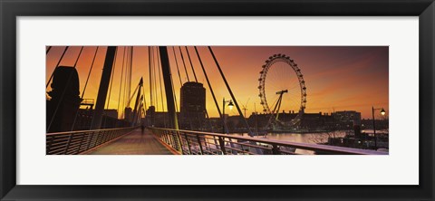 Framed Bridge with ferris wheel, Golden Jubilee Bridge, Thames River, Millennium Wheel, City Of Westminster, London, England Print