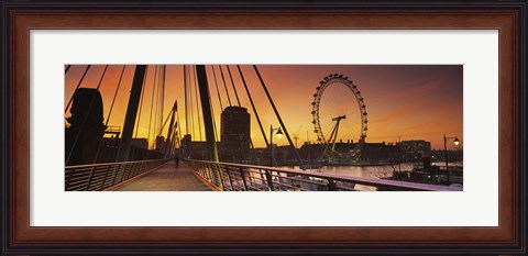 Framed Bridge with ferris wheel, Golden Jubilee Bridge, Thames River, Millennium Wheel, City Of Westminster, London, England Print