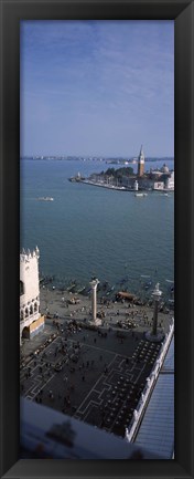 Framed Church and bell tower from St Mark&#39;s Campanile, Canale di San Marco, Doges Palace, San Giorgio Maggiore, Venice, Veneto, Italy Print