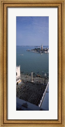 Framed Church and bell tower from St Mark&#39;s Campanile, Canale di San Marco, Doges Palace, San Giorgio Maggiore, Venice, Veneto, Italy Print