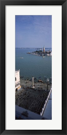 Framed Church and bell tower from St Mark&#39;s Campanile, Canale di San Marco, Doges Palace, San Giorgio Maggiore, Venice, Veneto, Italy Print