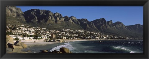 Framed Town at the coast with a mountain range, Twelve Apostle, Camps Bay, Cape Town, Western Cape Province, Republic of South Africa Print