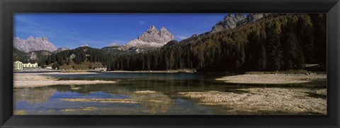 Framed Lake with a mountain range, Lake Misurina, Tre Cime Di Lavaredo, Dolomites, Cadore, Province of Belluno, Veneto, Italy Print