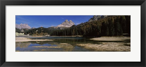 Framed Lake with a mountain range, Lake Misurina, Tre Cime Di Lavaredo, Dolomites, Cadore, Province of Belluno, Veneto, Italy Print