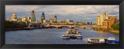 Framed Bridge across a river with a cathedral, Blackfriars Bridge, St. Paul&#39;s Cathedral, Thames River, London, England Print