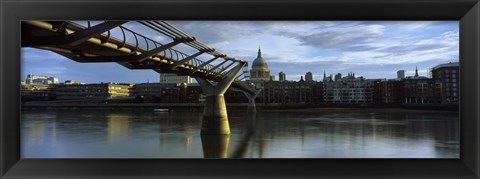 Framed Bridge across a river with a cathedral, London Millennium Footbridge, St. Paul&#39;s Cathedral, Thames River, London, England Print