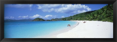 Framed Tourists on the beach, Trunk Bay, St. John, US Virgin Islands Print