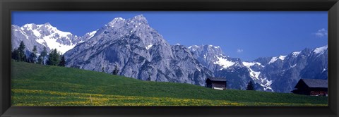 Framed Field Of Wildflowers With Majestic Mountain Backdrop, Karwendel Mountains, Austria Print