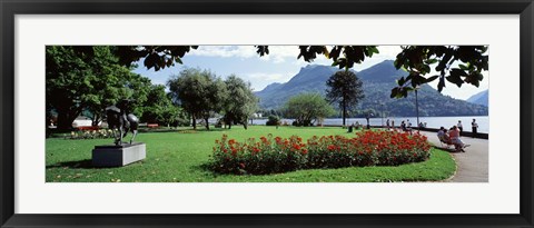 Framed Park near Lake Lugano bkgrd MT Monte Bre canton Ticino Switzerland Print