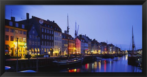 Framed Buildings lit up at night, Nyhavn, Copenhagen, Denmark Print