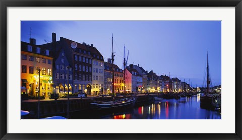 Framed Buildings lit up at night, Nyhavn, Copenhagen, Denmark Print