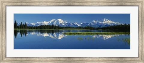 Framed Reflection Of Mountains In Lake, Mt Foraker And Mt Mckinley, Denali National Park, Alaska, USA Print