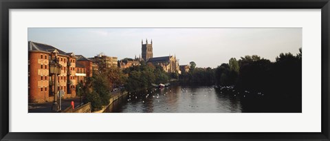 Framed Church Along A River, Worcester Cathedral, Worcester, England, United Kingdom Print