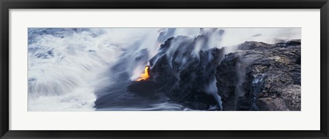 Framed High angle view of lava flowing into the Pacific Ocean, Volcano National Park, Hawaii, USA Print