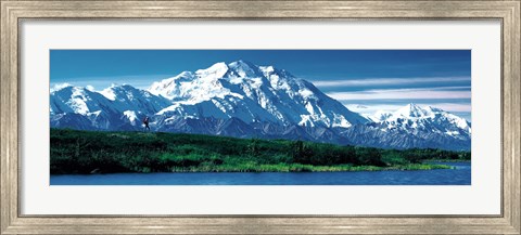 Framed Snow covered mountain in Denali National Park AK Print