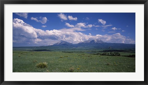 Framed Meadow with mountains in the background, Cuchara River Valley, Huerfano County, Colorado, USA Print