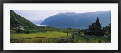 Framed Church in a village, Urnes stave church, Lustrafjorden, Luster, Sogn Og Fjordane, Norway Print