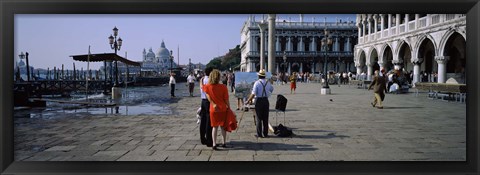 Framed Tourists at a town square, St. Mark&#39;s Square, Venice, Veneto, Italy Print