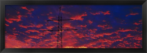 Framed Power lines at sunset Germany Print