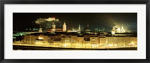 Framed Cityscape night Salzburg, Austria Print