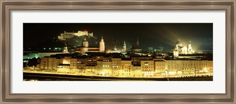 Framed Cityscape night Salzburg, Austria Print