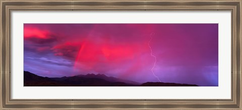 Framed Sunset With Lightning And Rainbow Four Peaks Mountain AZ Print