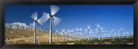 Framed Wind turbines spinning in a field, Palm Springs, California, USA Print