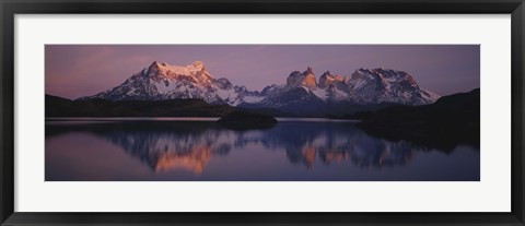 Framed Reflection of mountains in a lake, Lake Pehoe, Cuernos Del Paine, Patagonia, Chile Print