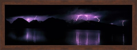 Framed Teton Range w/lightning Grand Teton National Park WY USA Print