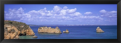 Framed Panoramic View Of A Coastline, Southern Portugal, Algarve Region, Lagos, Portugal Print