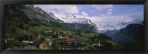 Framed High angle view of a village on a hillside, Wengen, Switzerland Print