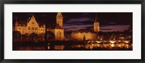 Framed Switzerland, Zurich, Limmat River at night Print