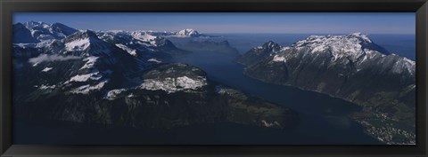 Framed High Angle View Of Mountains, Lake Lucerne, Switzerland Print