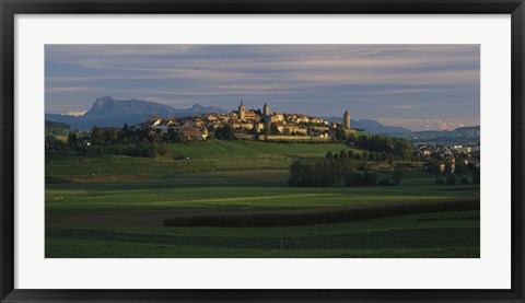 Framed Houses on a hill, Romont, Switzerland Print