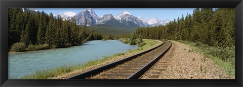 Framed Railroad Tracks Bow River Alberta Canada Print